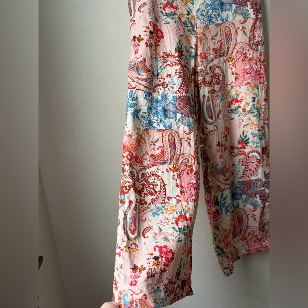 Sigrid Olsen Linen Blend Patchwork Cropped Wide Leg Pants Sz 2 - Picture 4 of 10